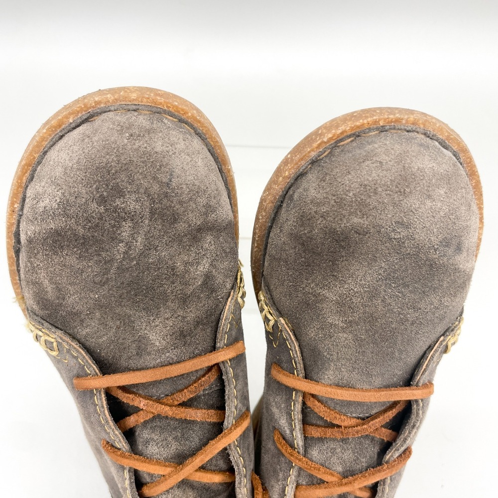 Born Womens 9.5 Temple Boots Grey Suede Braided Leather Lace Up Booties Boho - Picture 8 of 10